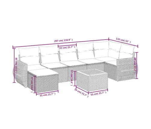 8-Daļīgs Dārza Dīvāna Komplekts Ar Matračiem, Pelēks Pe Pinums Vidaxl