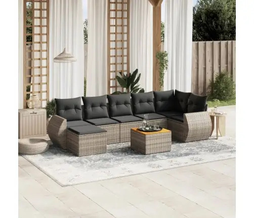 8-Daļīgs Dārza Dīvāna Komplekts Ar Matračiem, Pelēks Pe Pinums Vidaxl