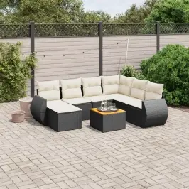 Sofos Komplektas Su Pagalvėlėmis, 8 Dalių, Juodas, Poliratanas