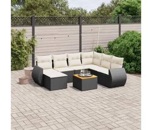 Sofos Komplektas Su Pagalvėlėmis, 8 Dalių, Juodas, Poliratanas