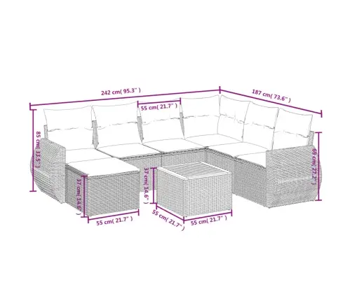 8-Osaline Aiadiivani Komplekt Patjadega, Beež, Polürotang