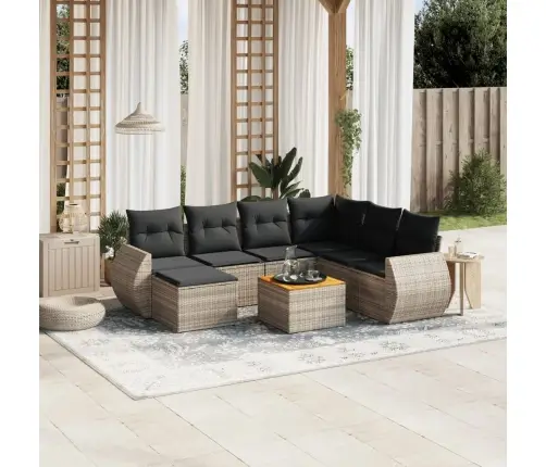 8-Daļīgs Dārza Dīvāna Komplekts Ar Matračiem, Pelēks Pe Pinums Vidaxl