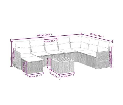 9-Daļīgs Dārza Dīvāna Komplekts, Matrači, Melna Pe Rotangpalma Vidaxl