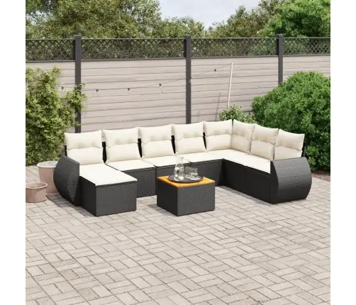 9-Daļīgs Dārza Dīvāna Komplekts, Matrači, Melna Pe Rotangpalma Vidaxl