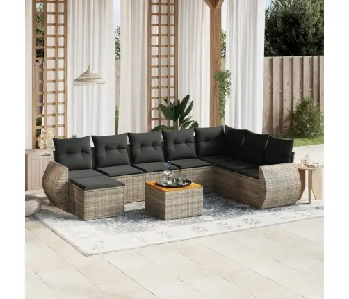 Sofos Komplektas Su Pagalvėlėmis, 9 Dalių, Pilkas, Poliratanas