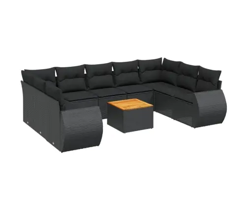 10-Daļīgs Dārza Dīvāna Komplekts, Matrači, Melna Pe Rotangpalma Vidaxl