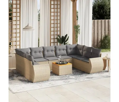 10-Daļīgs Dārza Dīvāna Komplekts, Matrači, Bēša Pe Rotangpalma Vidaxl