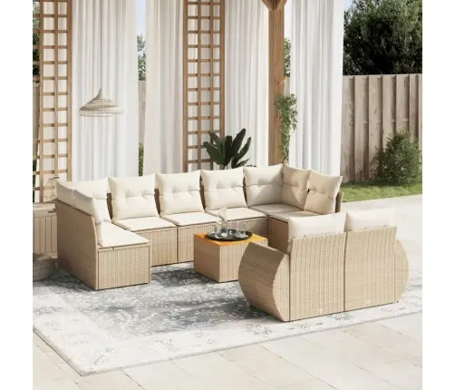 10-Daļīgs Dārza Dīvāna Komplekts, Matrači, Bēša Pe Rotangpalma Vidaxl