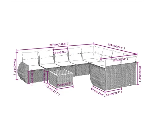 10-Daļīgs Dārza Dīvāna Komplekts, Matrači, Bēša Pe Rotangpalma Vidaxl
