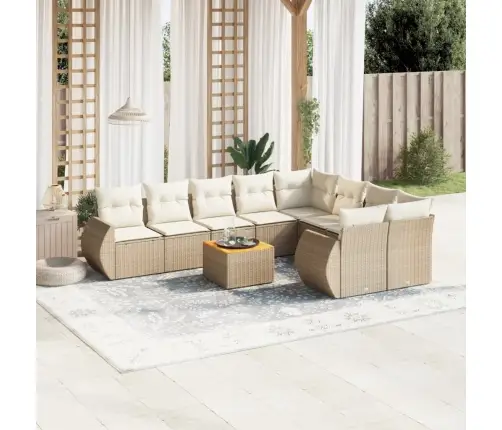 10-Daļīgs Dārza Dīvāna Komplekts, Matrači, Bēša Pe Rotangpalma Vidaxl