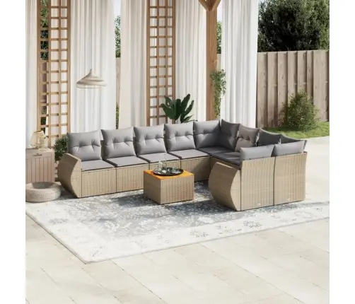 10-Daļīgs Dārza Dīvāna Komplekts, Matrači, Bēša Pe Rotangpalma Vidaxl