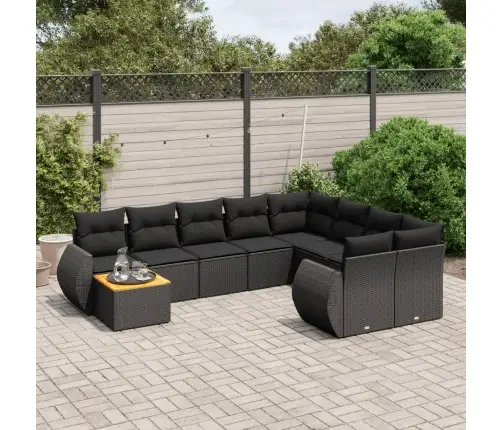 10-Daļīgs Dārza Dīvāna Komplekts, Matrači, Melna Pe Rotangpalma Vidaxl