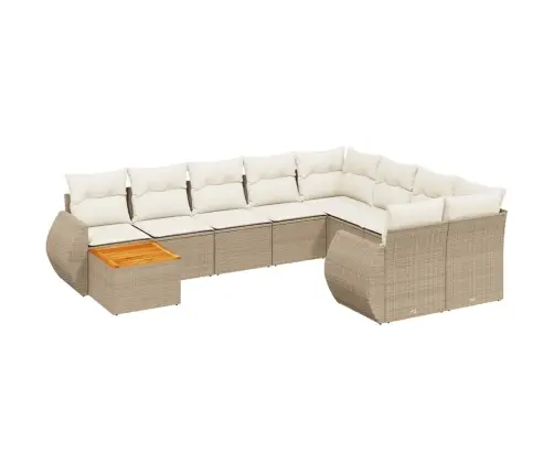 10-Daļīgs Dārza Dīvāna Komplekts, Matrači, Bēša Pe Rotangpalma Vidaxl