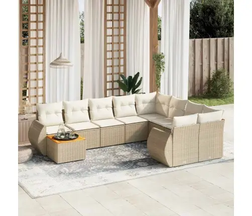 10-Daļīgs Dārza Dīvāna Komplekts, Matrači, Bēša Pe Rotangpalma Vidaxl