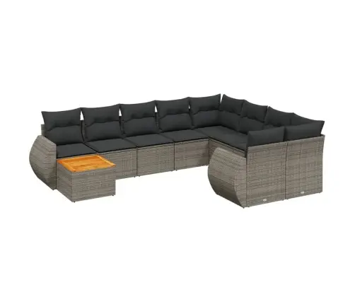 10-Daļīgs Dārza Dīvāna Komplekts Ar Matračiem, Pelēks Pe Pinums Vidaxl