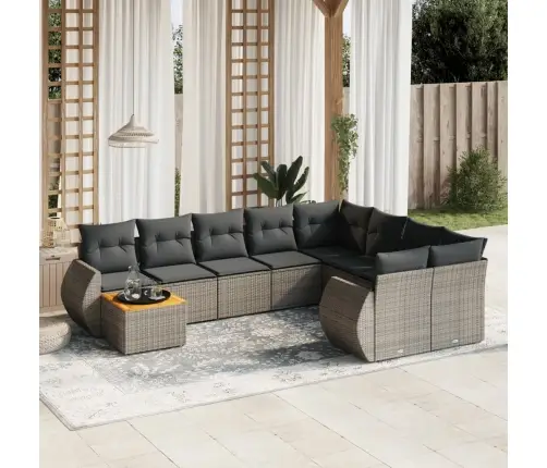 10-Daļīgs Dārza Dīvāna Komplekts Ar Matračiem, Pelēks Pe Pinums Vidaxl