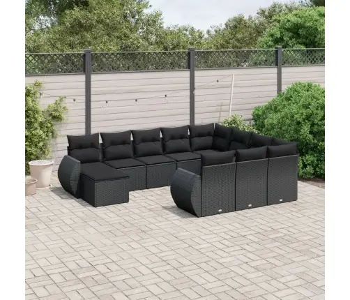 11-Daļīgs Dārza Dīvāna Komplekts, Matrači, Melna Pe Rotangpalma Vidaxl