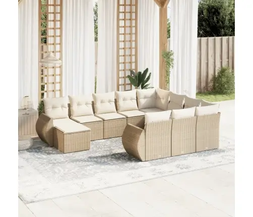 11-Daļīgs Dārza Dīvāna Komplekts, Matrači, Bēša Pe Rotangpalma Vidaxl 11-Daļīgs Dārza Dīvāna Komplekts, Matrači, Bēša Pe Rotangpalma Vidaxl