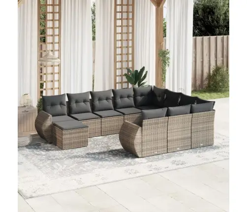 11-Daļīgs Dārza Dīvāna Komplekts Ar Matračiem, Pelēks Pe Pinums Vidaxl