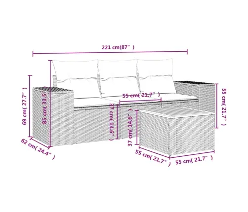 4-Daļīgs Dārza Dīvāna Komplekts Ar Matračiem, Pe Rotangpalma Vidaxl