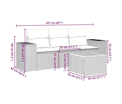 4-Daļīgs Dārza Dīvāna Komplekts Ar Matračiem, Pe Rotangpalma Vidaxl