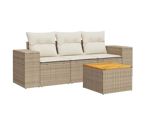 4-Daļīgs Dārza Dīvāna Komplekts, Matrači, Bēša Pe Rotangpalma Vidaxl