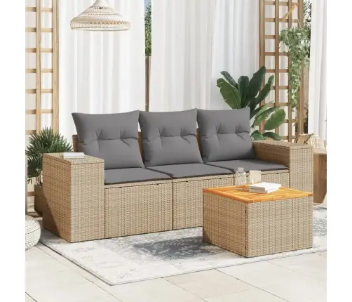 Sofos Komplektas Su Pagalvėlėmis, 4 Dalių, Smėlio, Poliratanas