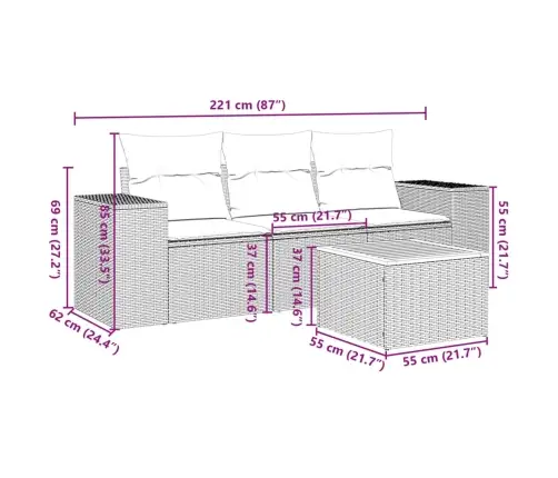 4-Osaline Aiamööbli Komplekt Patjadega, Hall, Polürotang