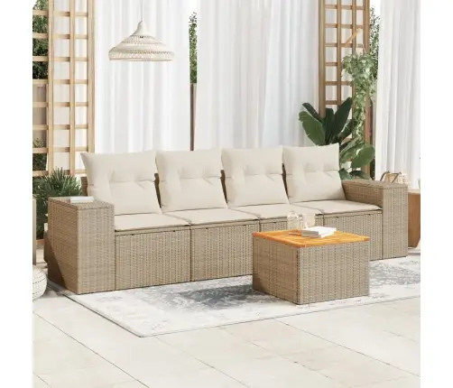 5-Daļīgs Dārza Dīvāna Komplekts, Matrači, Bēša Pe Rotangpalma Vidaxl