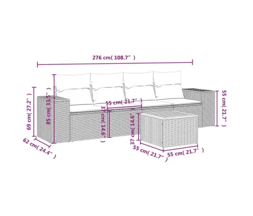 5-Osaline Aiadiivani Komplekt Patjadega, Beež, Polürotang