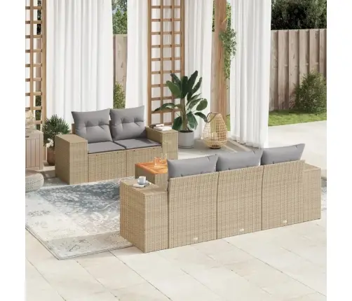 Sofos Komplektas Su Pagalvėlėmis, 6 Dalių, Smėlio, Poliratanas