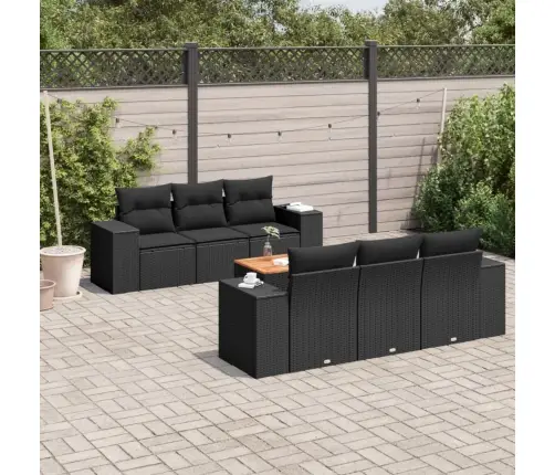 7-Daļīgs Dārza Dīvāna Komplekts Ar Matračiem, Melna Pe Vidaxl
