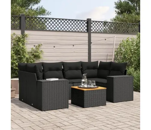 7-Daļīgs Dārza Dīvāna Komplekts Ar Matračiem, Melna Pe Vidaxl