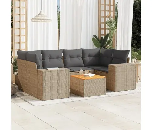 Sofos Komplektas Su Pagalvėlėmis, 7 Dalių, Smėlio, Poliratanas