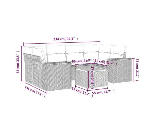 7-Daļīgs Dārza Dīvāna Komplekts, Matrači, Pelēka Pe Rotangpalma Vidaxl