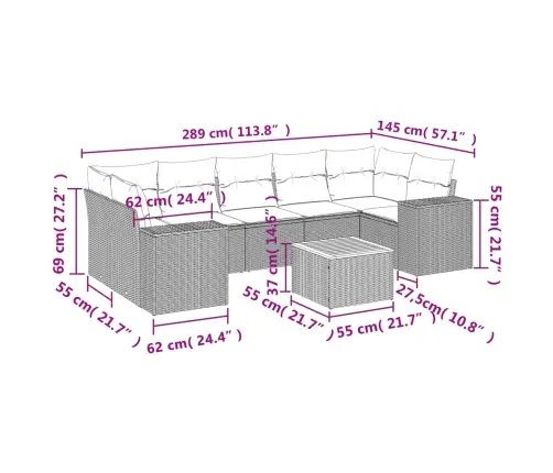 8-Daļīgs Dārza Dīvāna Komplekts Ar Matračiem, Pelēks Pe Pinums Vidaxl