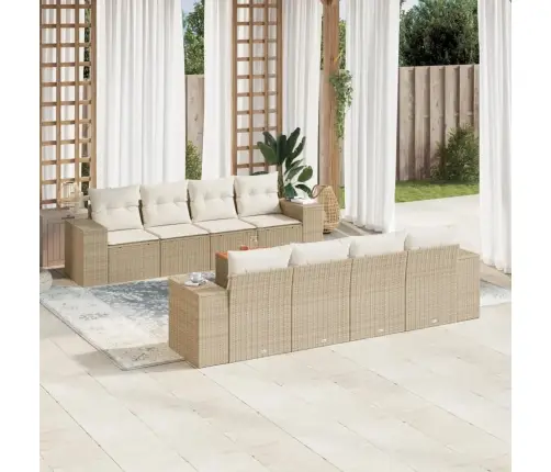 Sodo Komplektas Su Pagalvėlėmis, 9 Dalių, Smėlio, Poliratanas