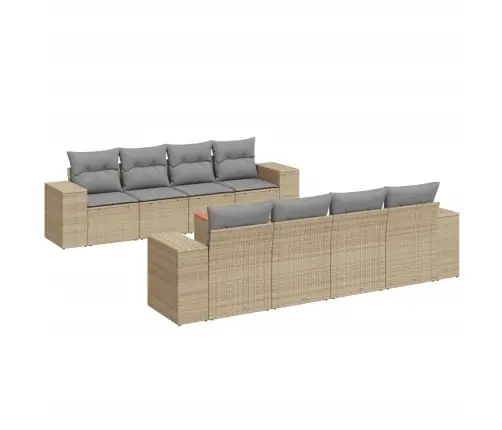 9-Daļīgs Dārza Dīvānu Komplekts, Matrači, Bēša Pe Rotangpalma Vidaxl