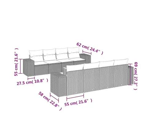 9-Daļīgs Dārza Dīvānu Komplekts, Matrači, Bēša Pe Rotangpalma Vidaxl