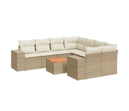 9-Daļīgs Dārza Dīvānu Komplekts, Matrači, Bēša Pe Rotangpalma Vidaxl