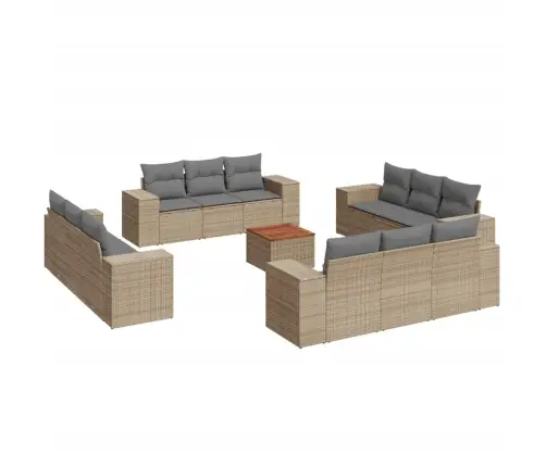 13-Daļīgs Dārza Dīvāna Komplekts, Matrači, Bēša Pe Rotangpalma Vidaxl