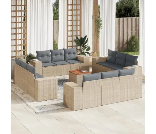 13-Daļīgs Dārza Dīvāna Komplekts, Matrači, Bēša Pe Rotangpalma Vidaxl