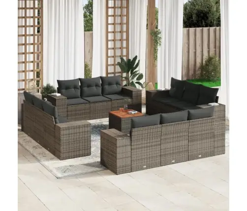 13-Daļīgs Dārza Dīvānu Komplekts Ar Matračiem, Pelēks Pe Vidaxl