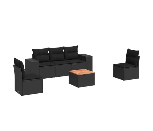 Sofos Komplektas Su Pagalvėlėmis, 6 Dalių, Juodas, Poliratanas