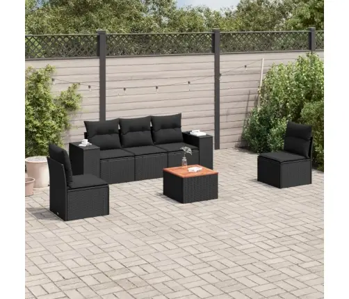 Sofos Komplektas Su Pagalvėlėmis, 6 Dalių, Juodas, Poliratanas