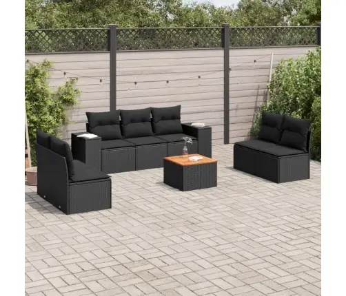 8-Daļīgs Dārza Dīvāna Komplekts, Matrači, Melna Pe Rotangpalma Vidaxl