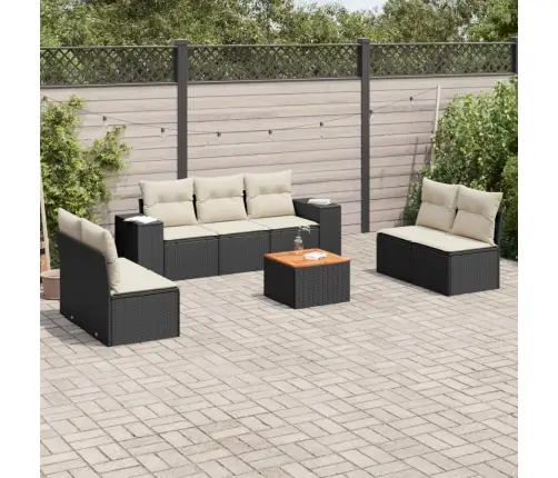 8-Daļīgs Dārza Dīvāna Komplekts, Matrači, Melna Pe Rotangpalma Vidaxl