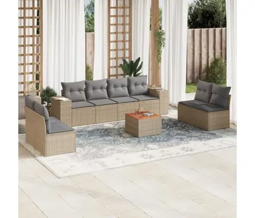 9-Daļīgs Dārza Dīvānu Komplekts, Matrači, Bēša Pe Rotangpalma Vidaxl