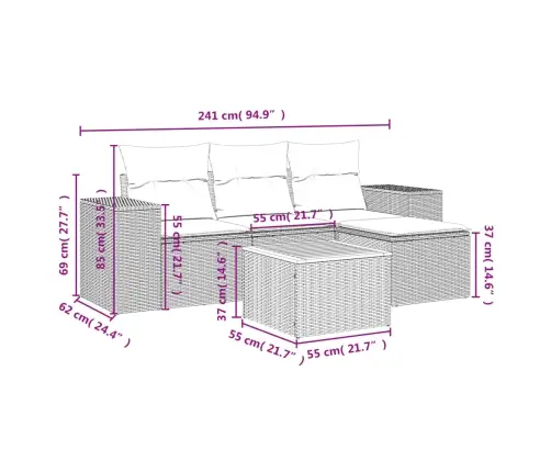 5-Daļīgs Dārza Dīvāna Komplekts Ar Matračiem, Pe Rotangpalma Vidaxl