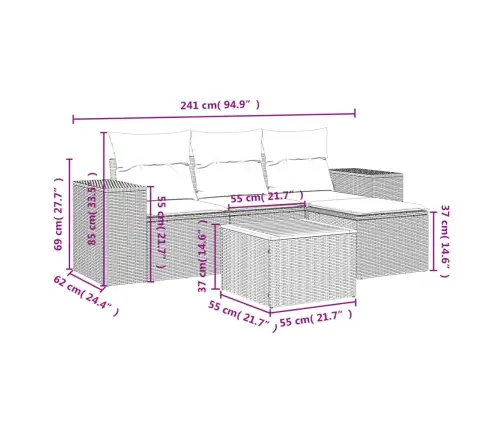 5-Daļīgs Dārza Dīvāna Komplekts, Matrači, Bēša Pe Rotangpalma Vidaxl